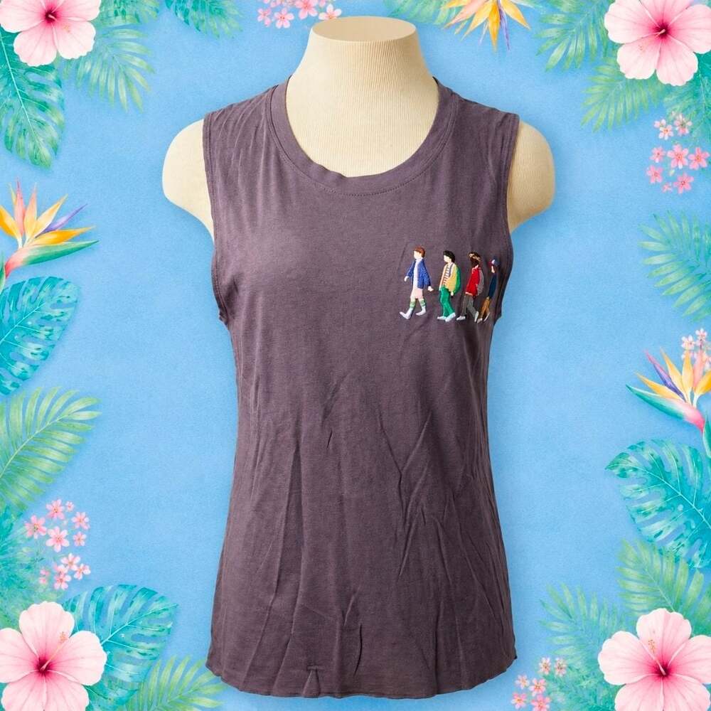 0119-Netflix Stranger Things Embroidered Characters Sleeveless Tank Top